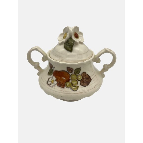 Vintage Metlox Poppytrail Vernon Ware Fruit Basket Sugar Bowl & Creamer USA - Picture 2 of 8